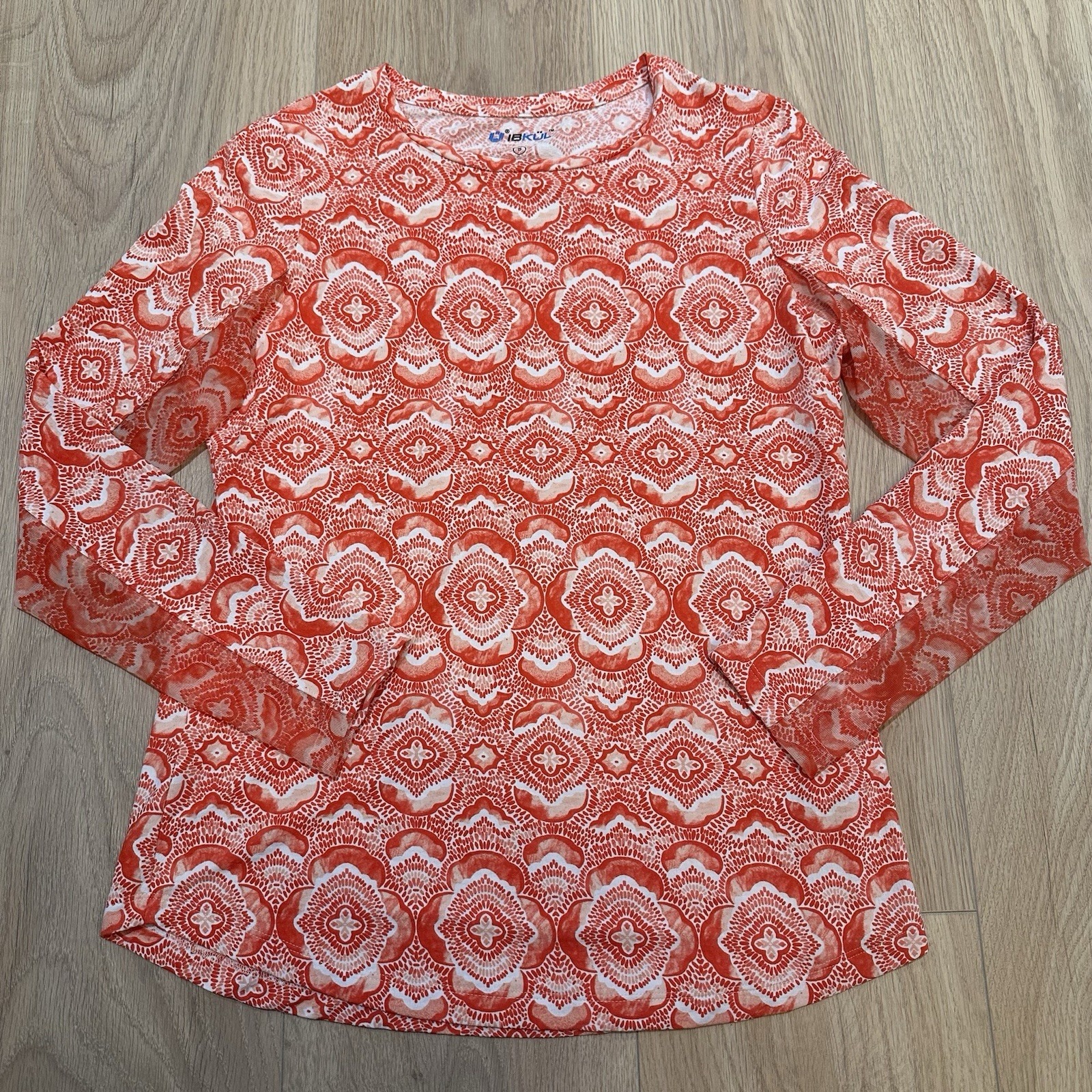 Ibkul Womens Long Sleeve Cooling Sun Shirt Orange All Over Print Upf 50 Small